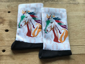Color Block Horse Head Crew Socks