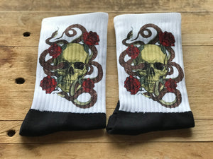 Vintage Skull Wrapped Snake w/Roses Crew Socks