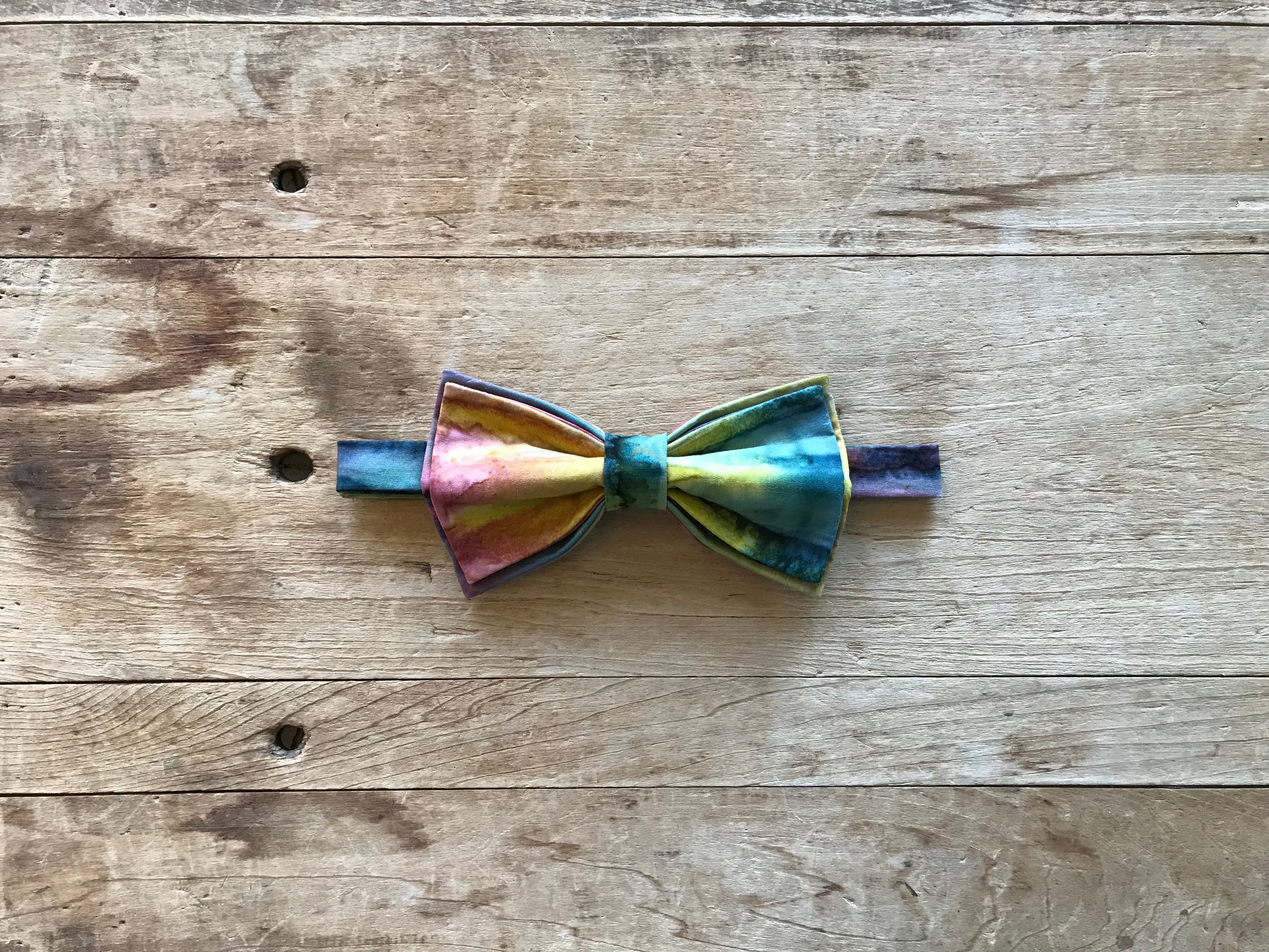 LGBTQ Pride | Adjustable Bow Tie | Tie Die Print in Red/Orange/Yellow/Green/Blue/Purple