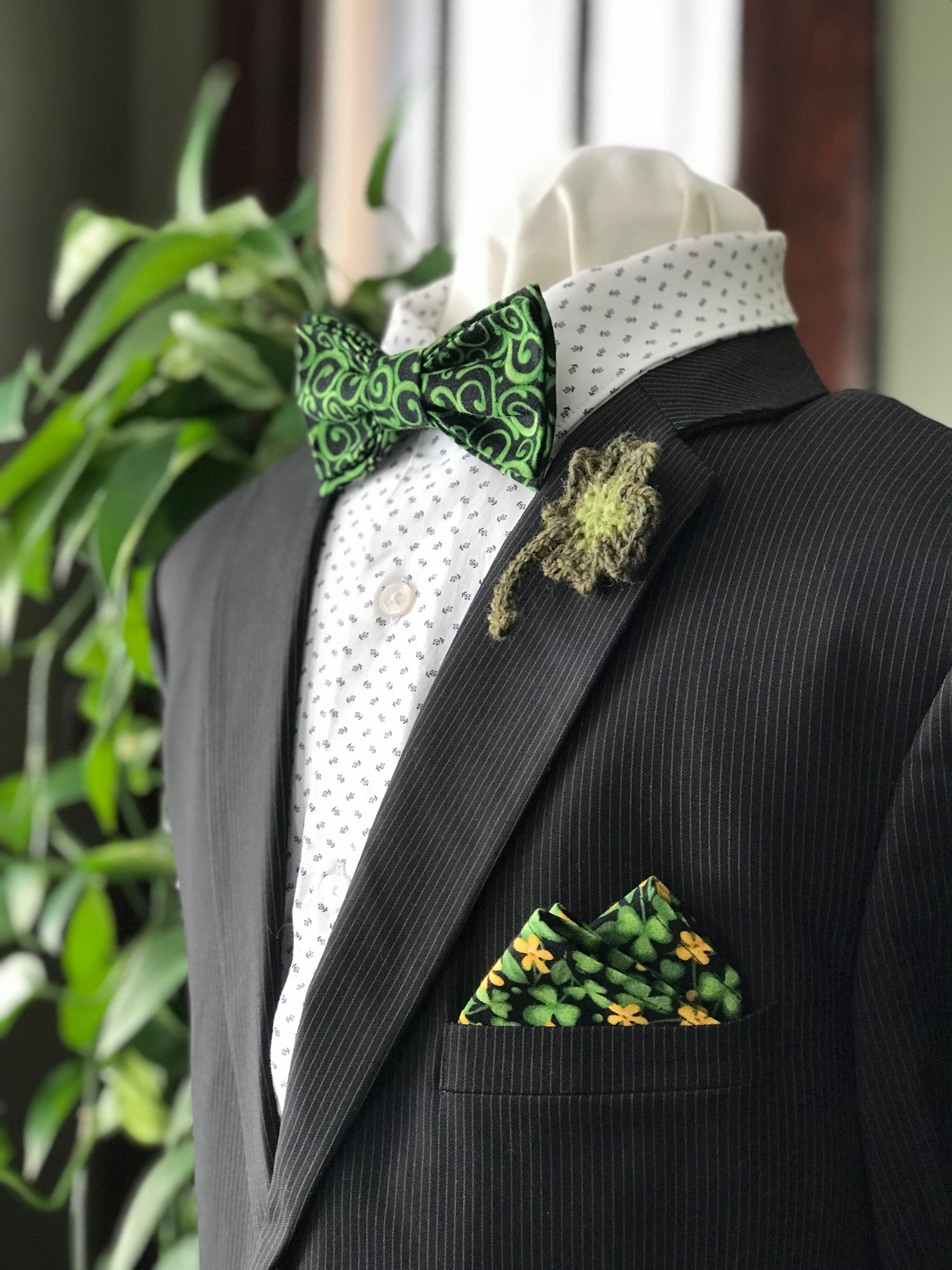 St. Patrick’s Day Gents Bow Tie, Pocket Square, and Lapel Pin Set
