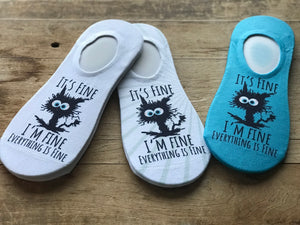 "It’s Fine, I’m Fine, Everything is Fine" Cat No-Show Socks (Set of 3)