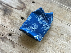 Dapper Gent Self-Tie Bow Tie and Pocket Square - Vintage Drafted Cars - Blue & White