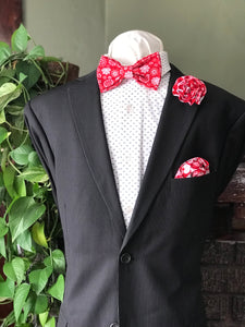 Valentine’s Day Hugs and Kisses Bow Tie, Pocket Square, and Lapel Pin