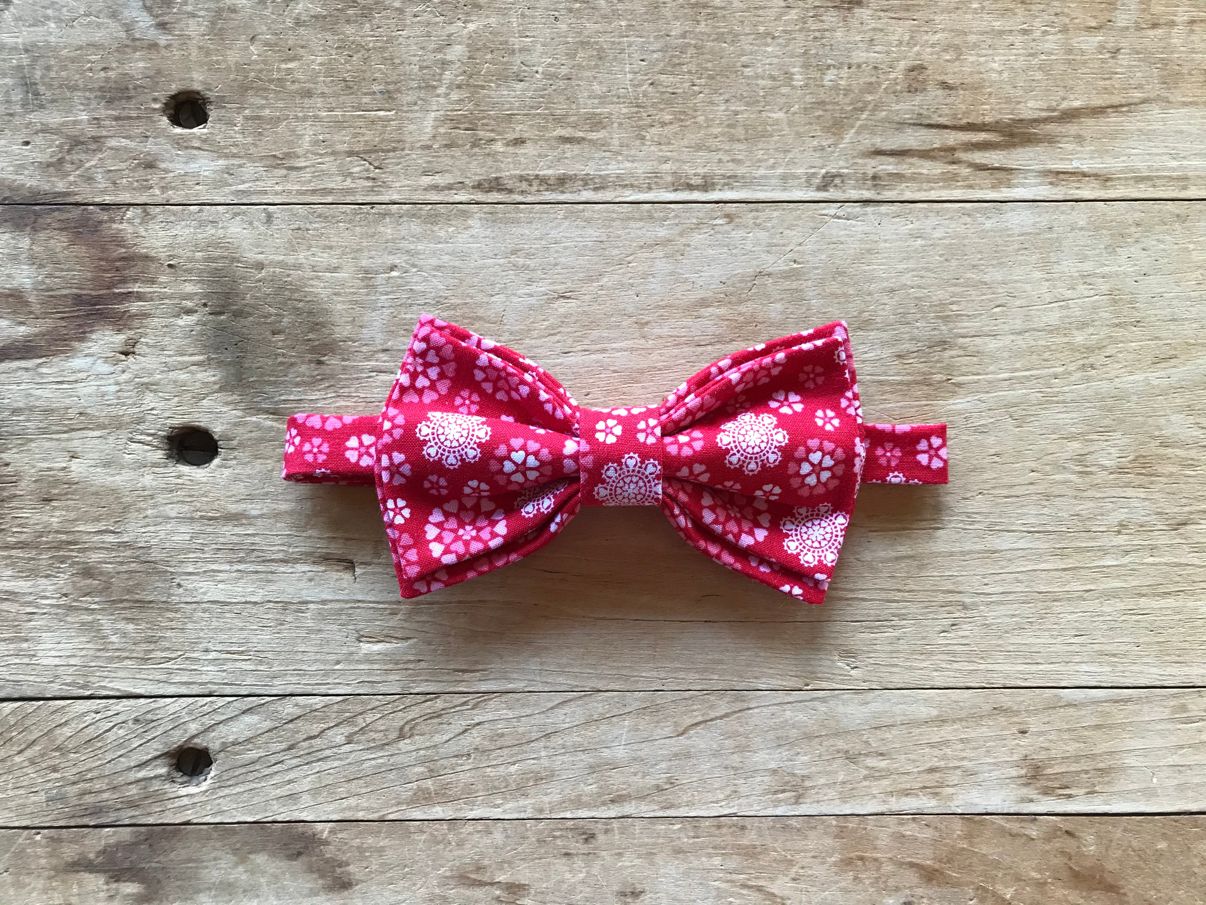 Valentine’s Day Hugs and Kisses Bow Tie, Pocket Square, and Lapel Pin