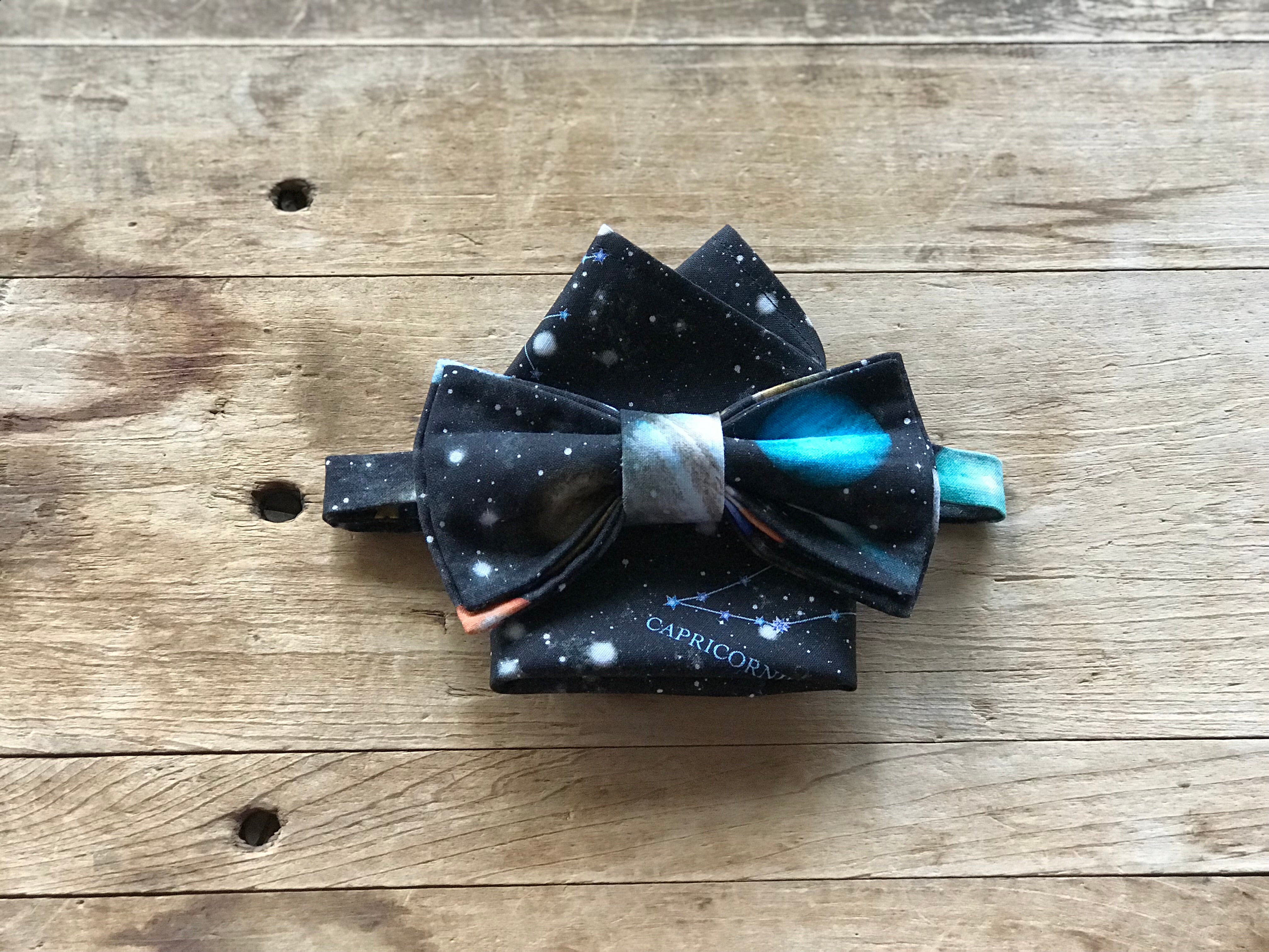 Adjustable Bow Tie with Coordinating Pocket Square — Planets and Solar System Print