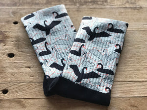 Black & White Floating Swans Crew Socks