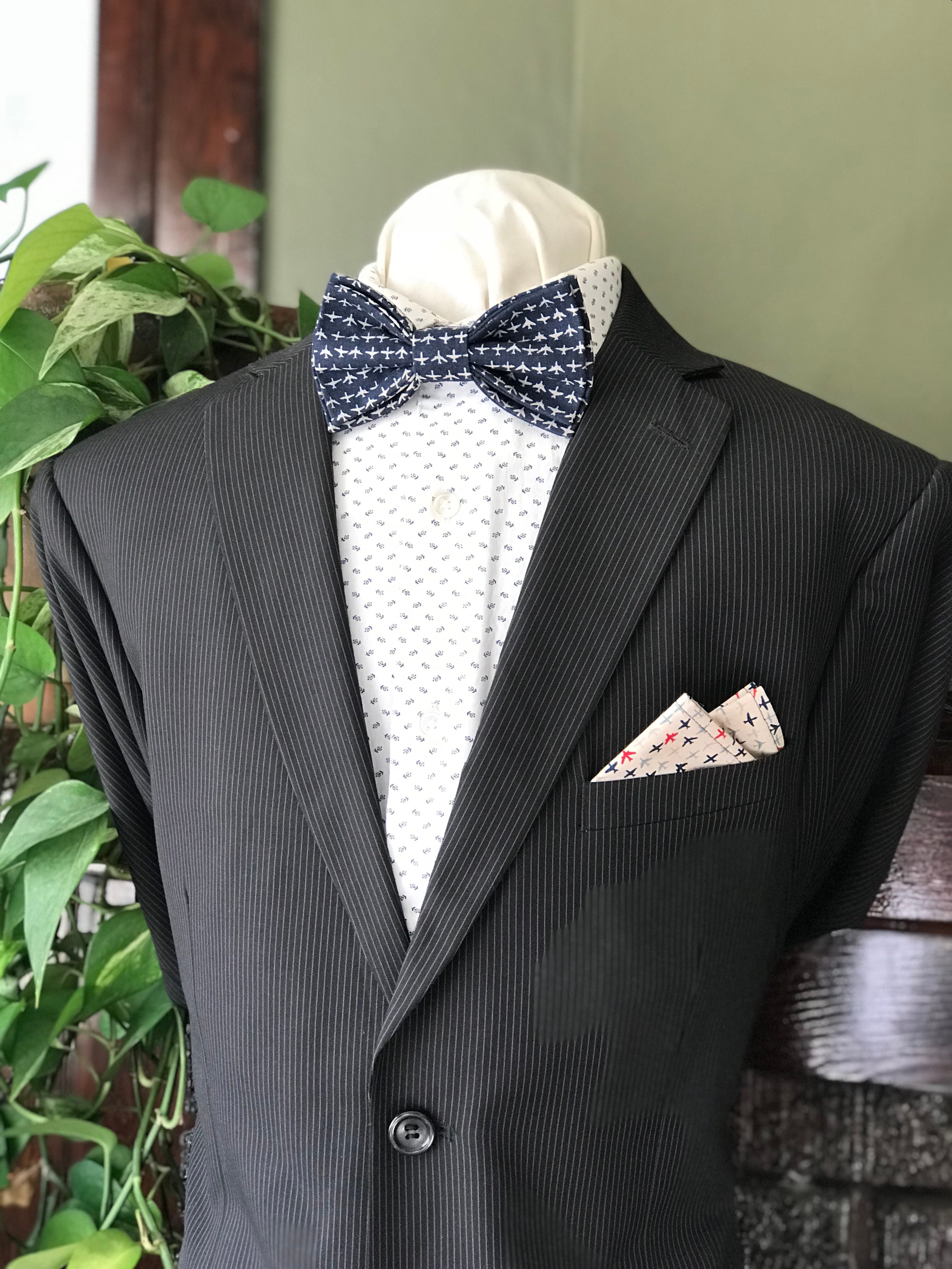 Aviation Adjustable Bow Tie and Pocket Square