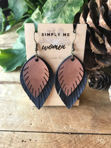 Leather Feather Dangle Earrings (Brown & Black)