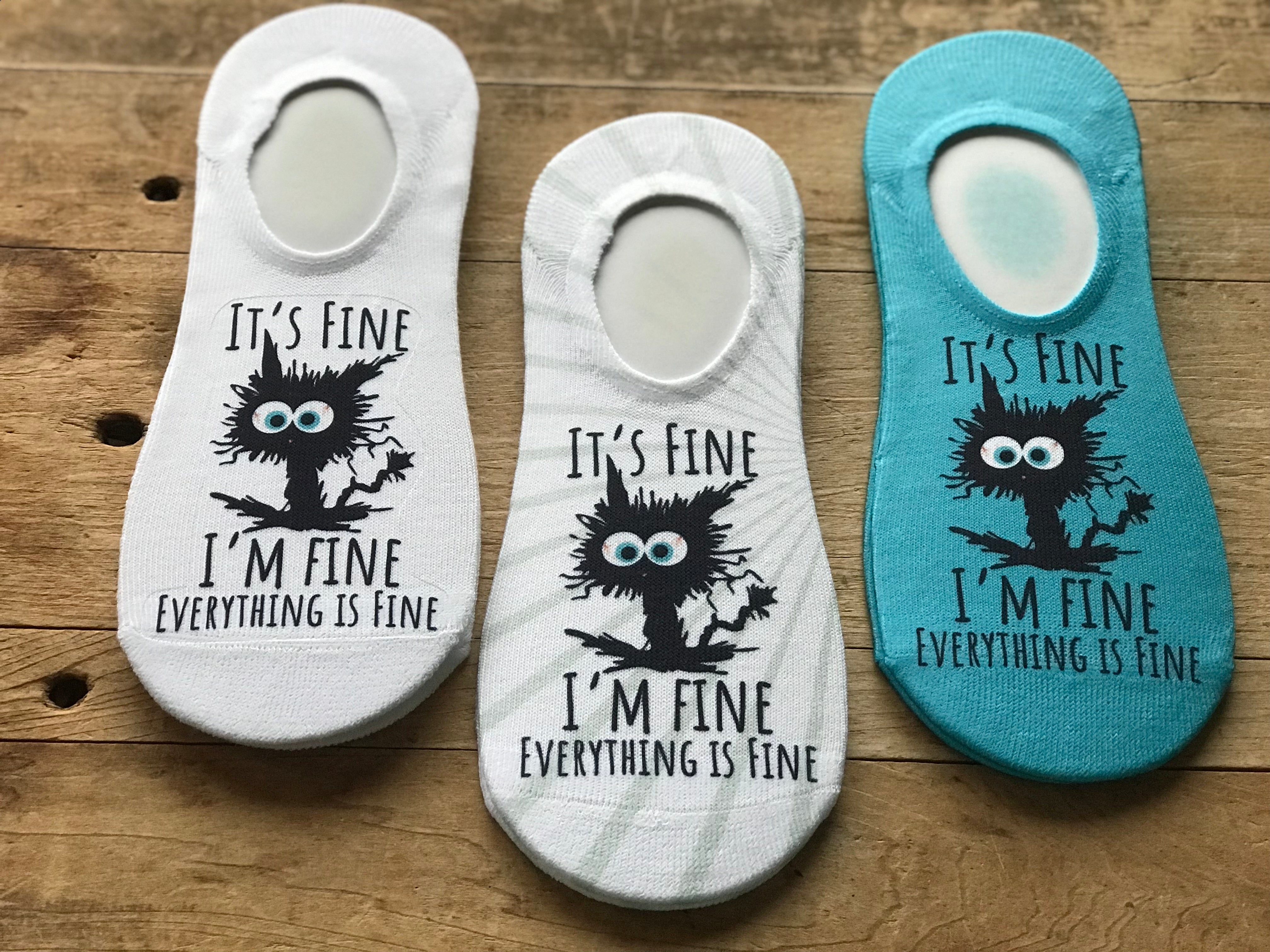 "It’s Fine, I’m Fine, Everything is Fine" Cat No-Show Socks (Set of 3)