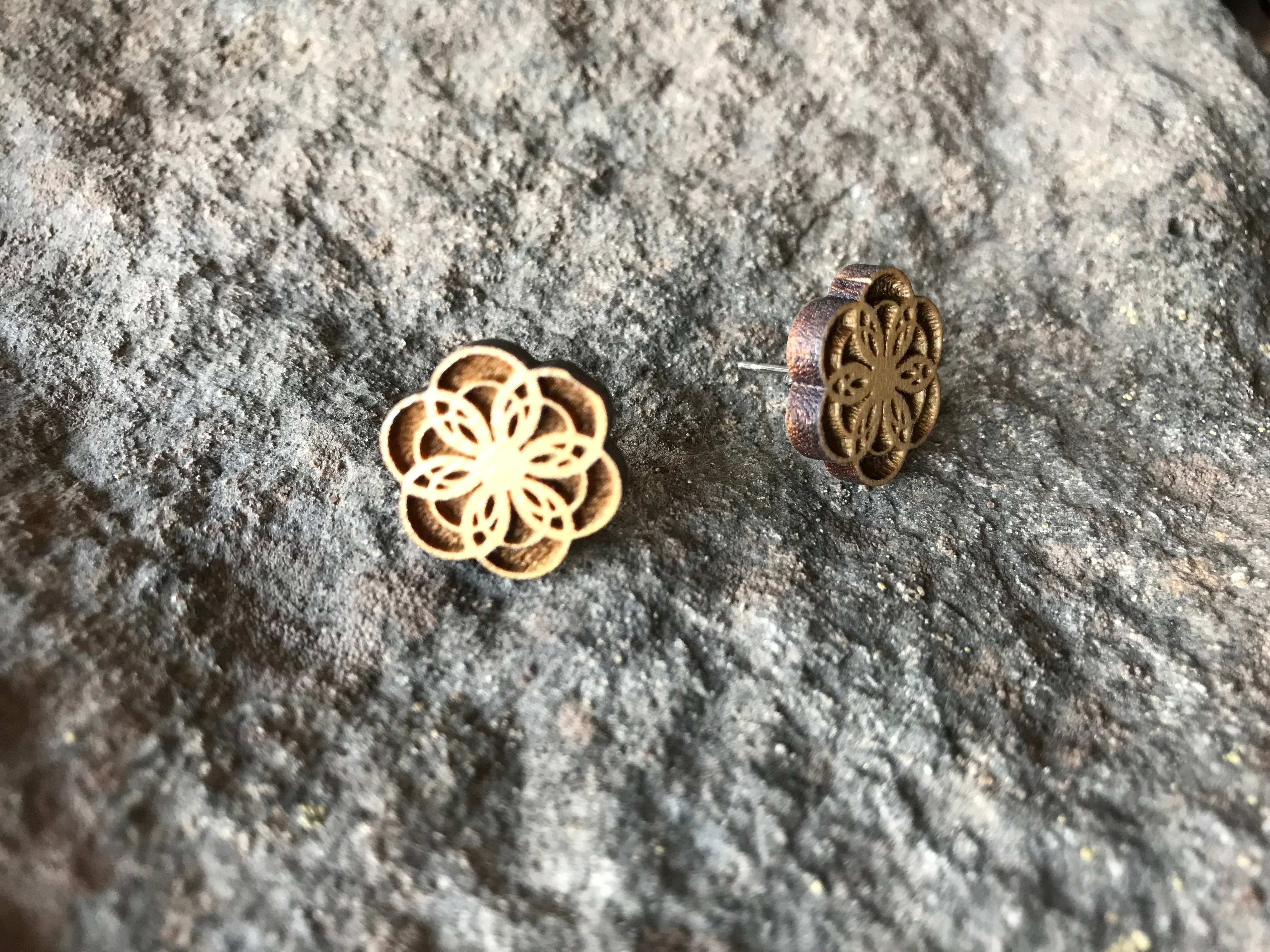 Engraved Flower Stud Earrings