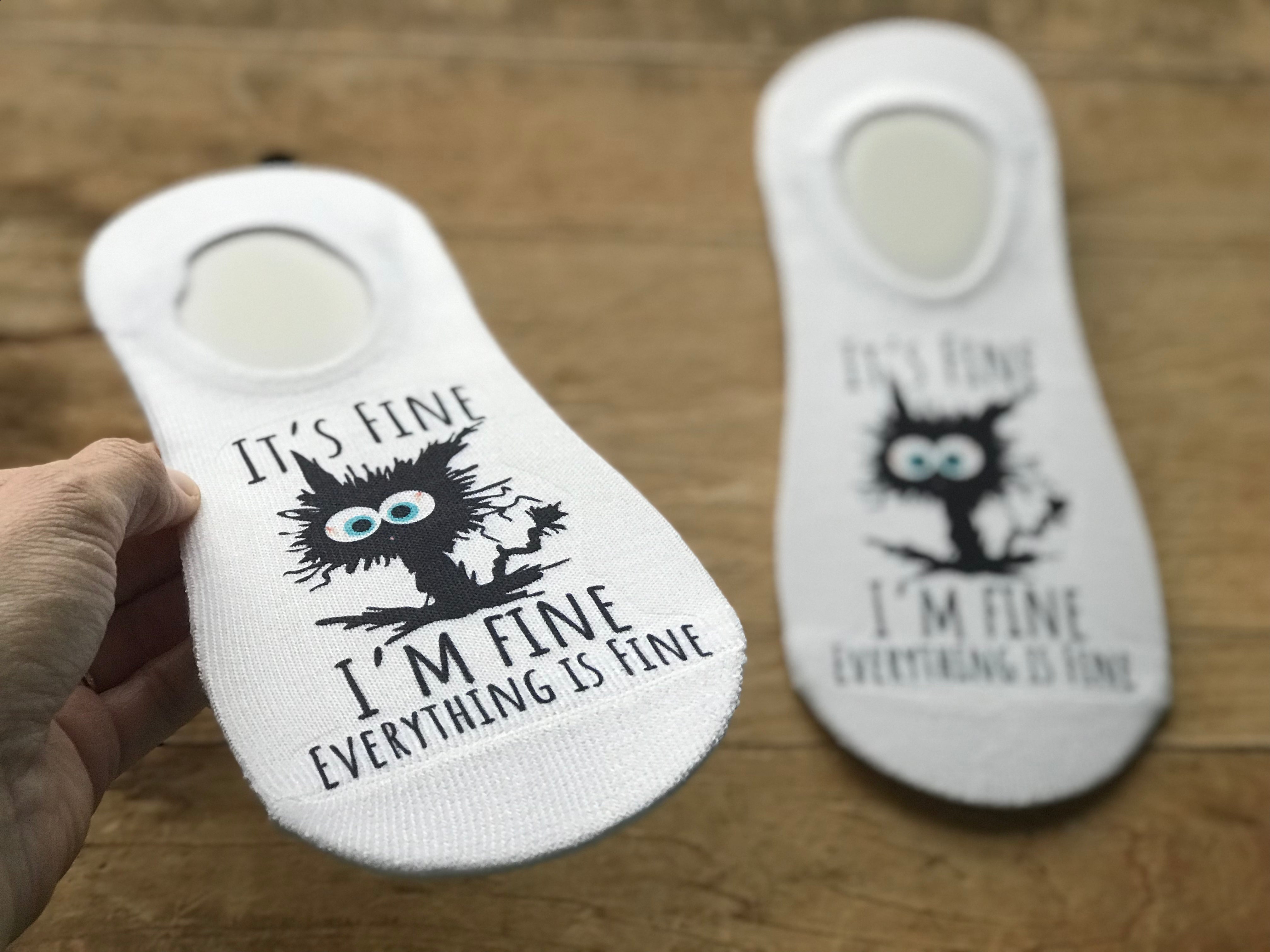 "It’s Fine, I’m Fine, Everything is Fine" Cat No-Show Socks (Set of 3)