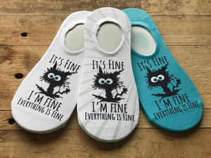 "It’s Fine, I’m Fine, Everything is Fine" Cat No-Show Socks (Set of 3)