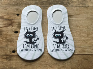 "It’s Fine, I’m Fine, Everything is Fine" Cat No-Show Socks (Set of 3)