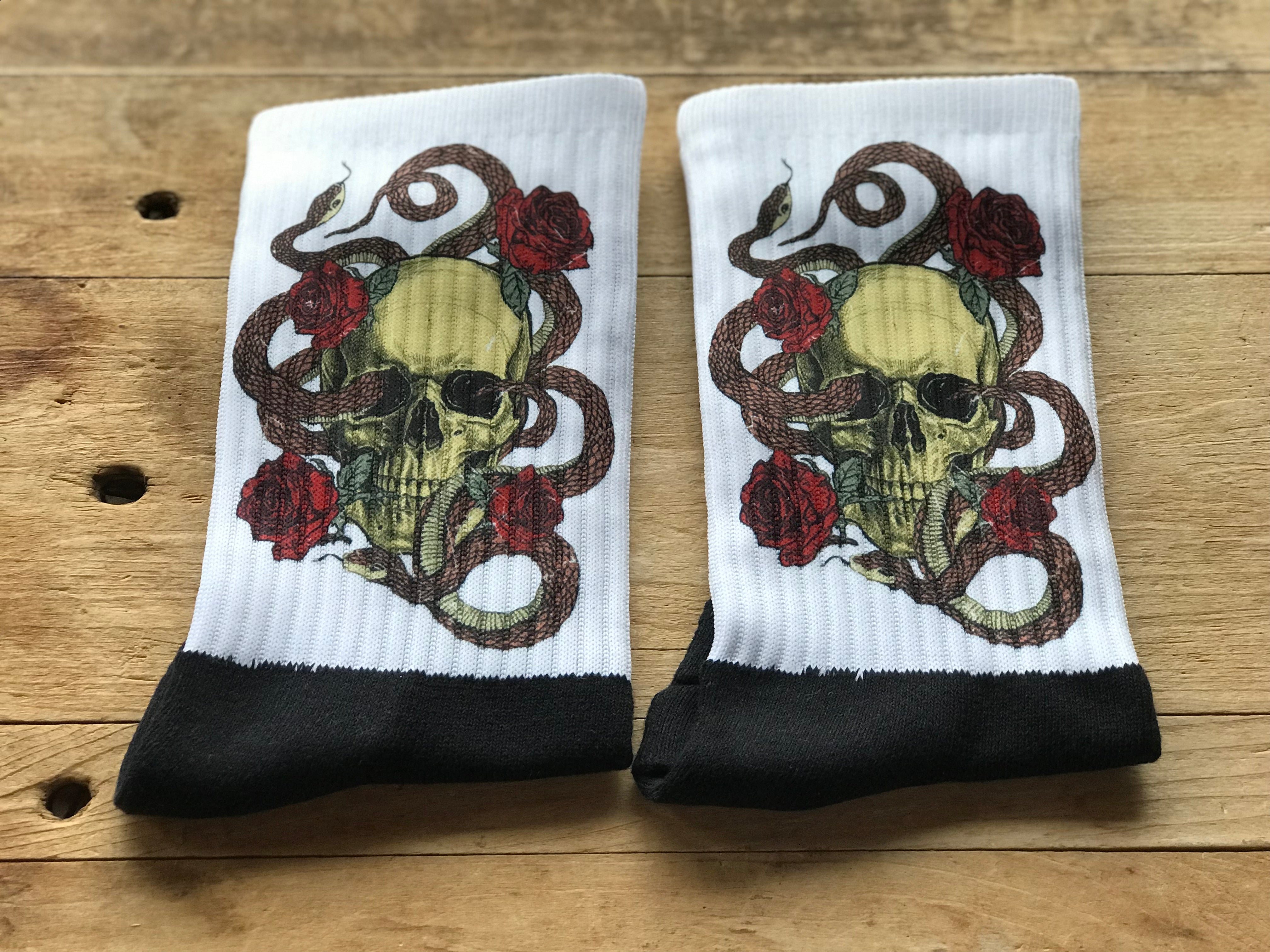 Vintage Skull Wrapped Snake w/Roses His & Hers Socks