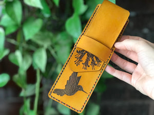 Hummingbird and Honeysuckle Leather Pencil Case