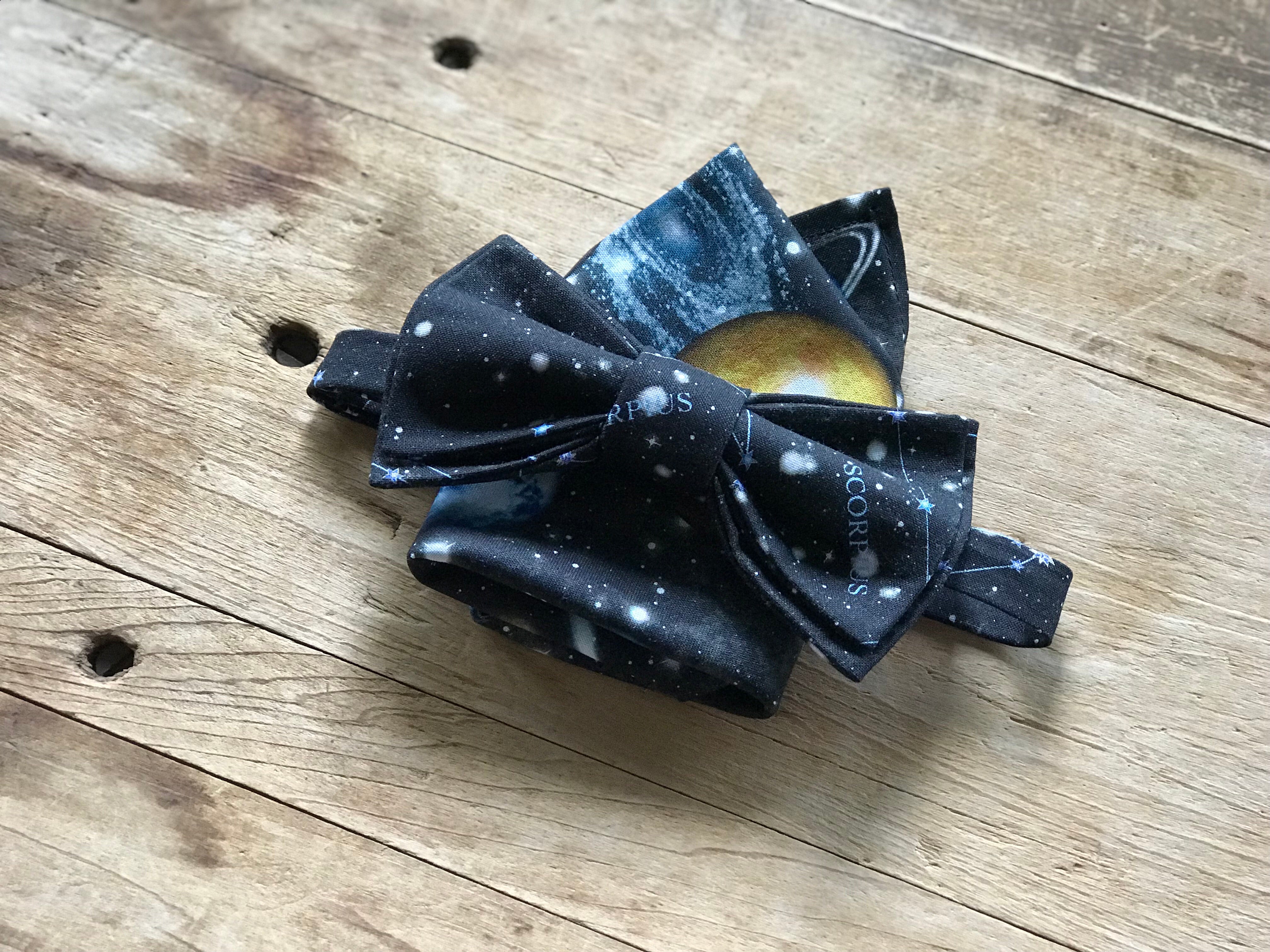 Adjustable Bow Tie with Pocket Square — Constellations and Planets