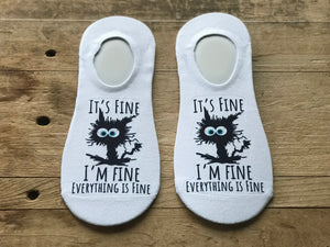 "It’s Fine, I’m Fine, Everything is Fine" Cat No-Show Socks (Set of 3)