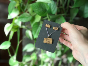 Camera Stud Earrings with Coordinating Camera Necklace