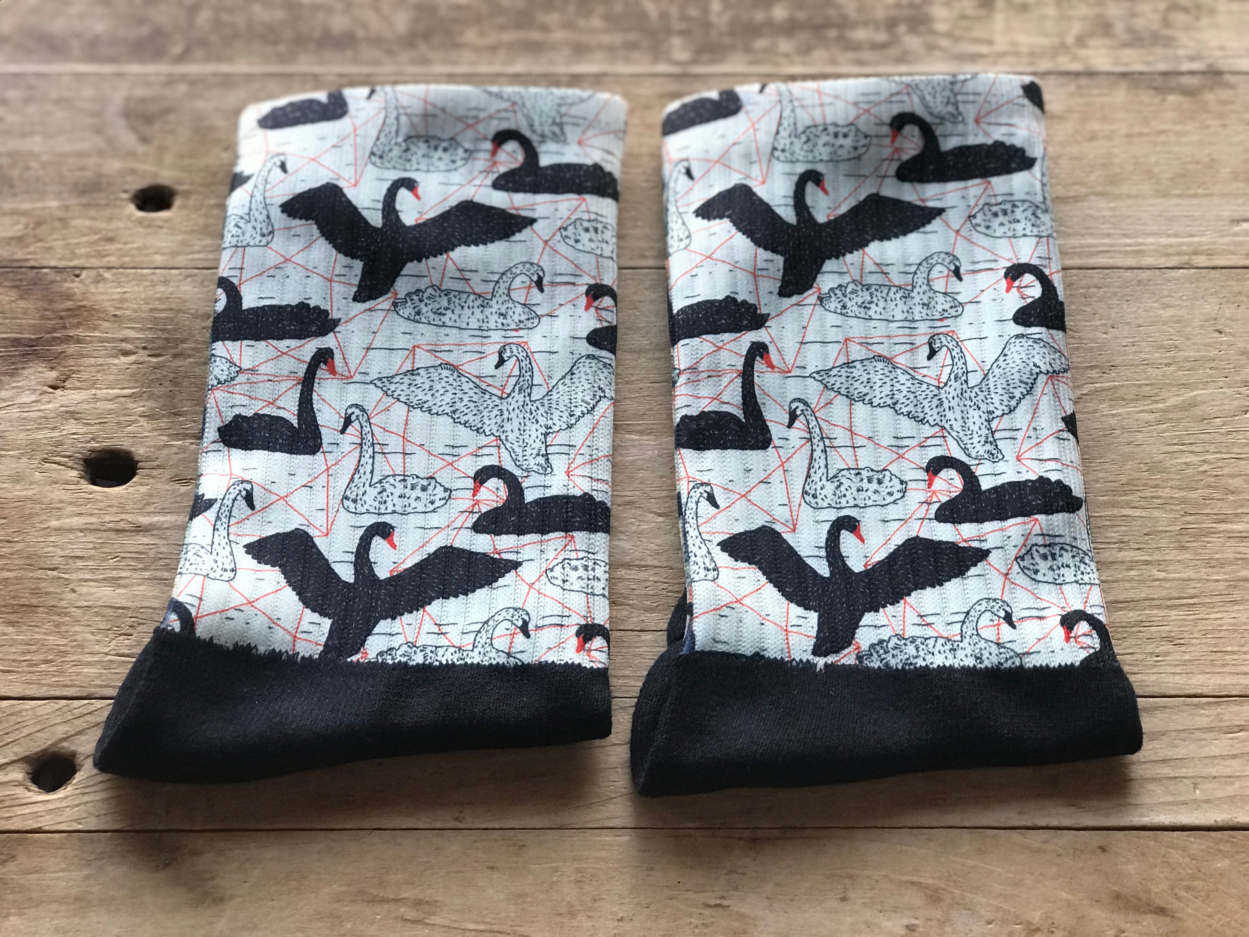 Black & White Floating Swans His & Hers Socks