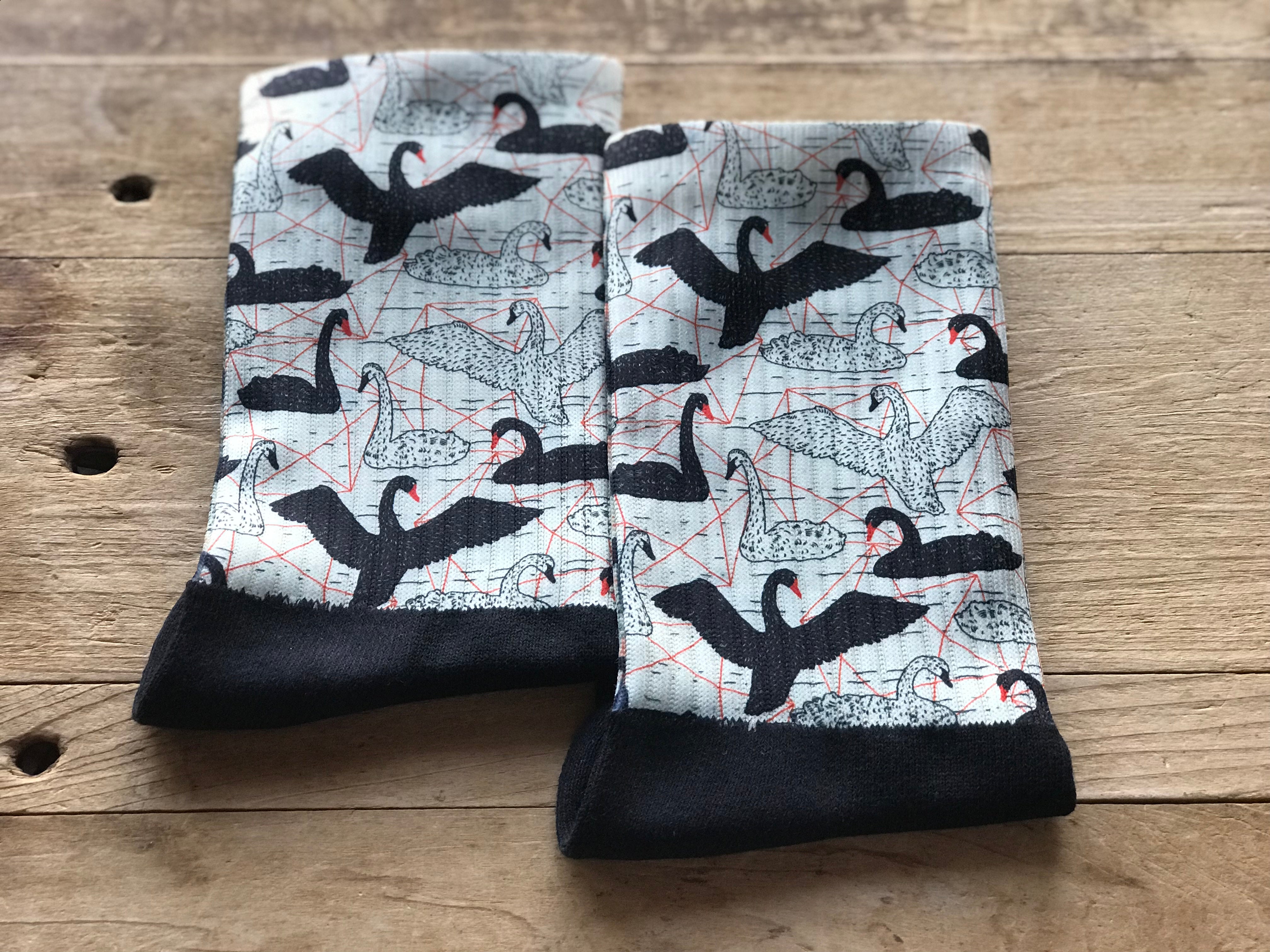 Black & White Floating Swans His & Hers Socks