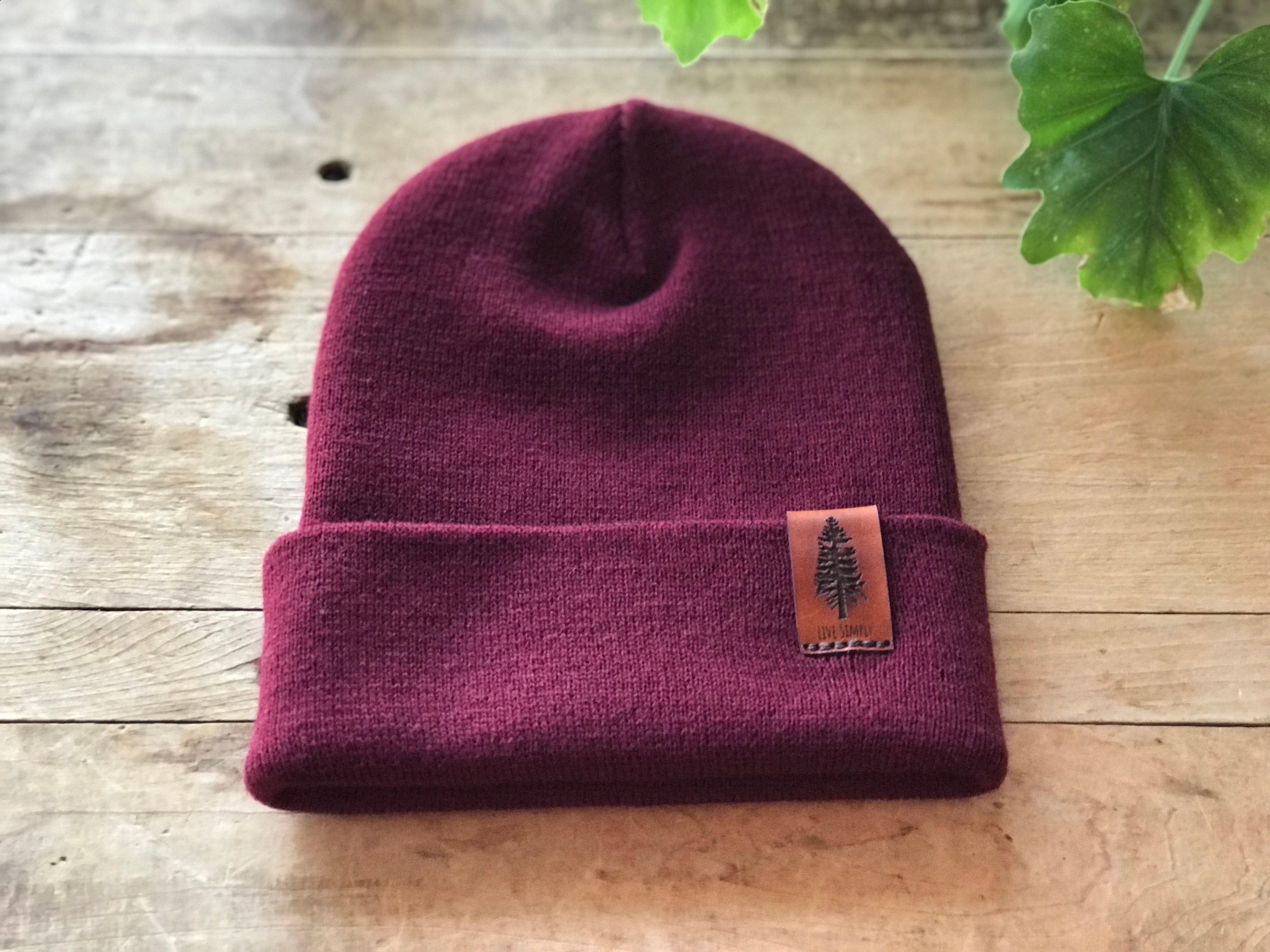 Live Simply Leather Patch - Maroon Beanie