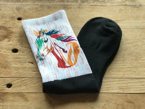 Color Block Horse Head Crew Socks