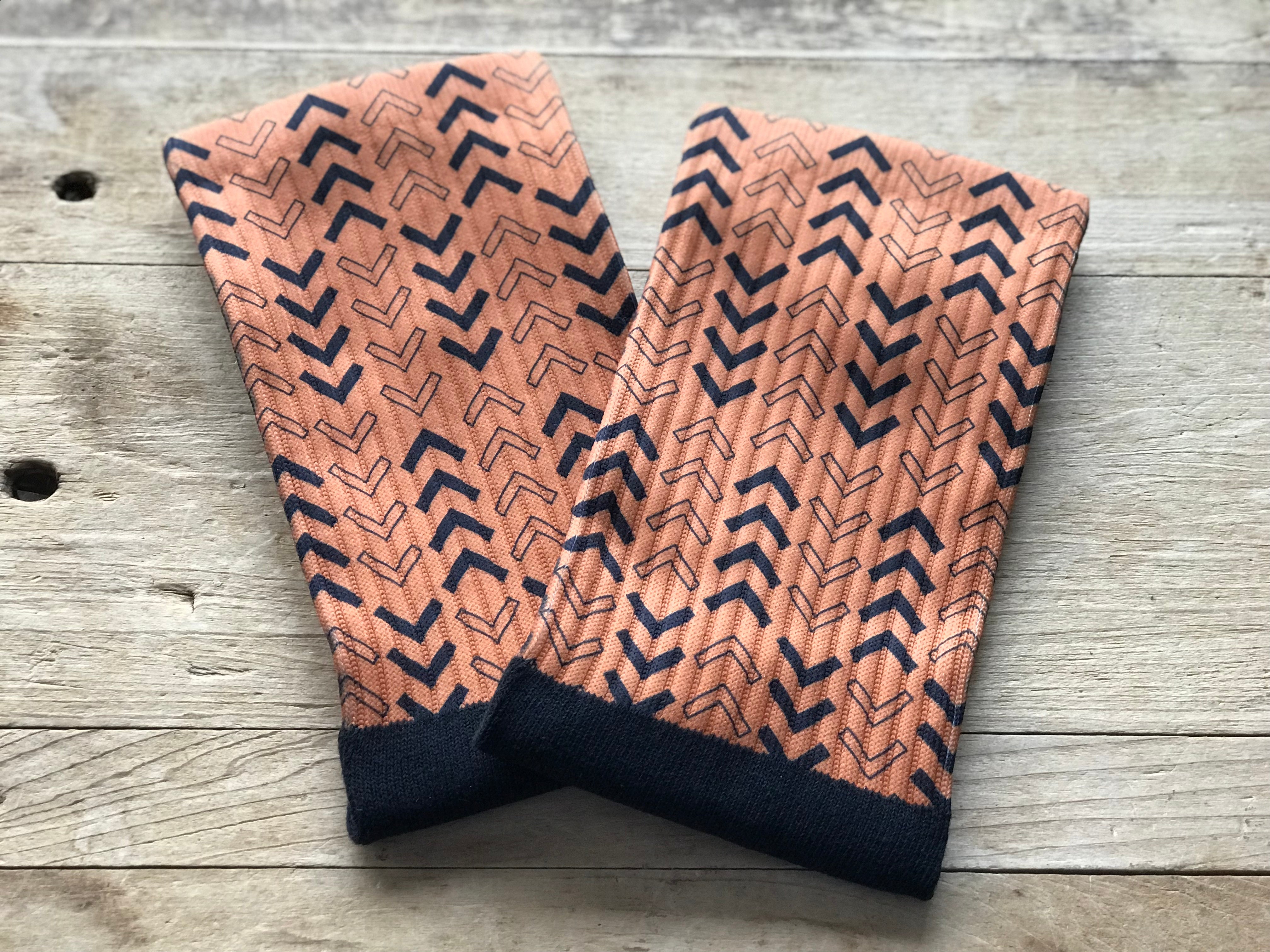 Abstract Lined Arrows His & Hers Socks (Burnt Orange & Black)