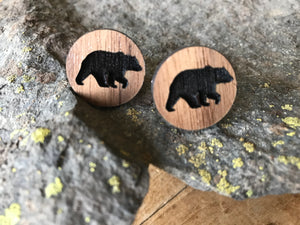 Wood Bear Cufflinks and Lapel Pin Set