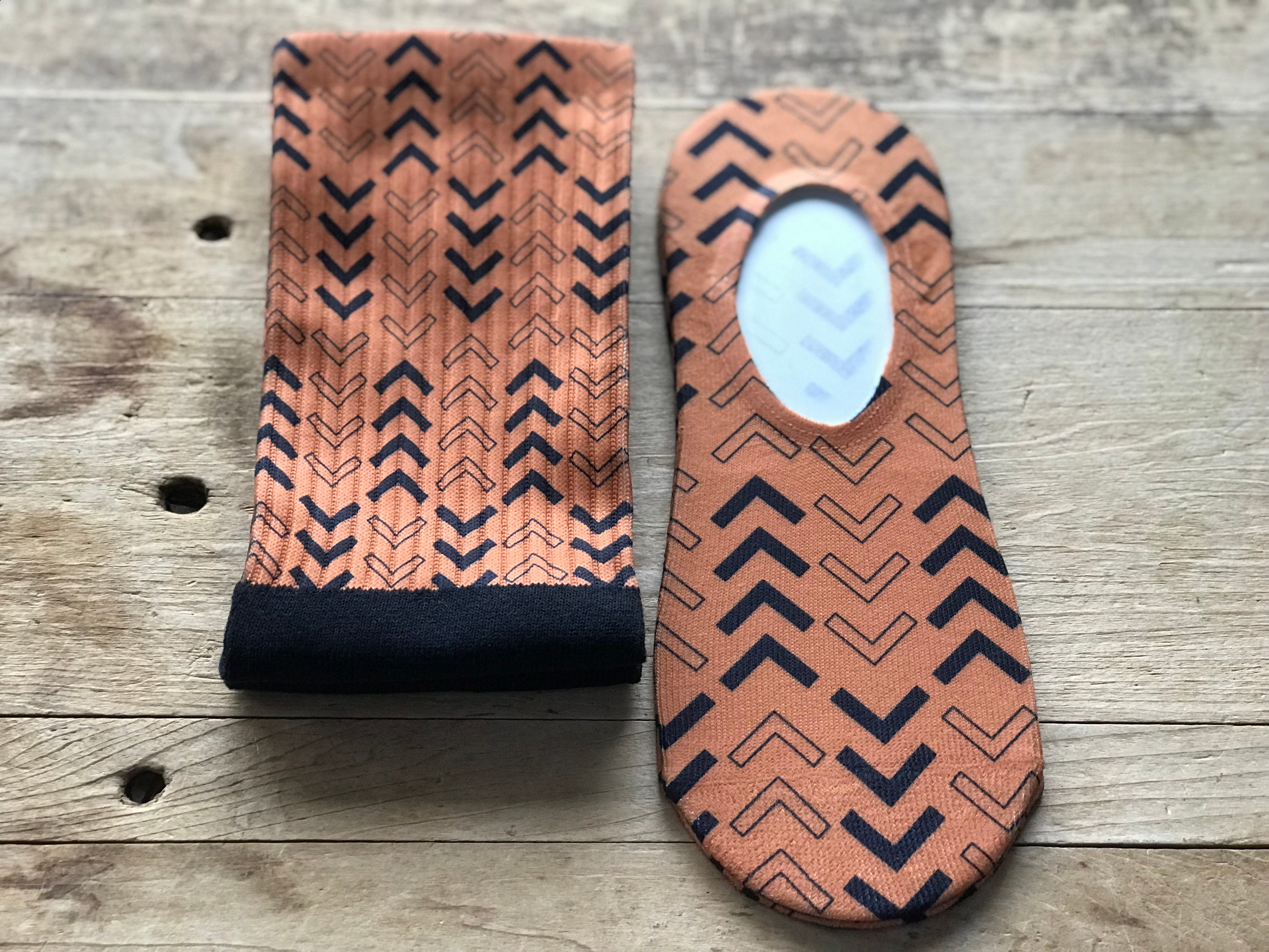 Abstract Lined Arrows His & Hers Socks (Burnt Orange & Black)