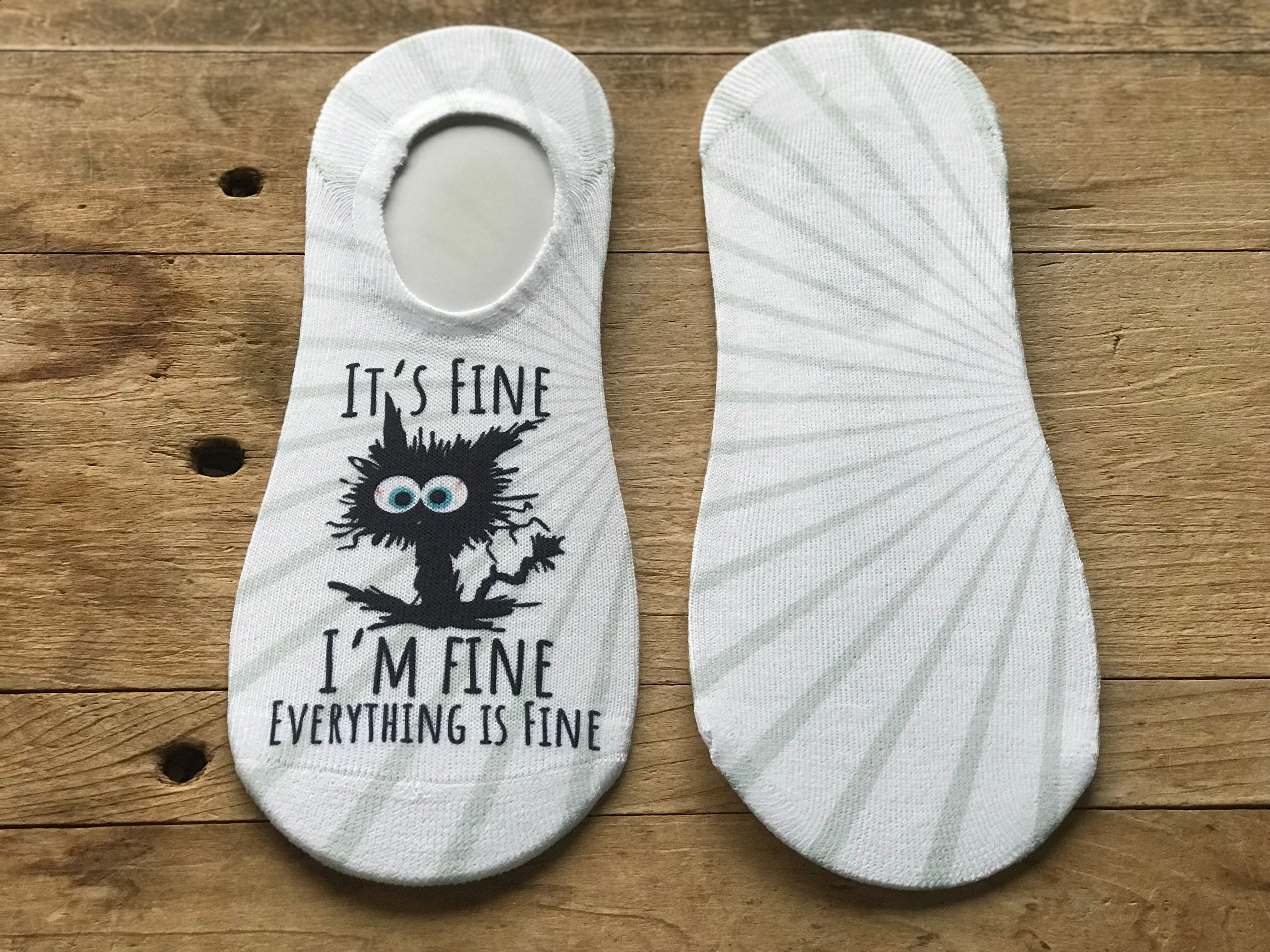 "It’s Fine, I’m Fine, Everything is Fine" Cat No-Show Socks (Set of 3)