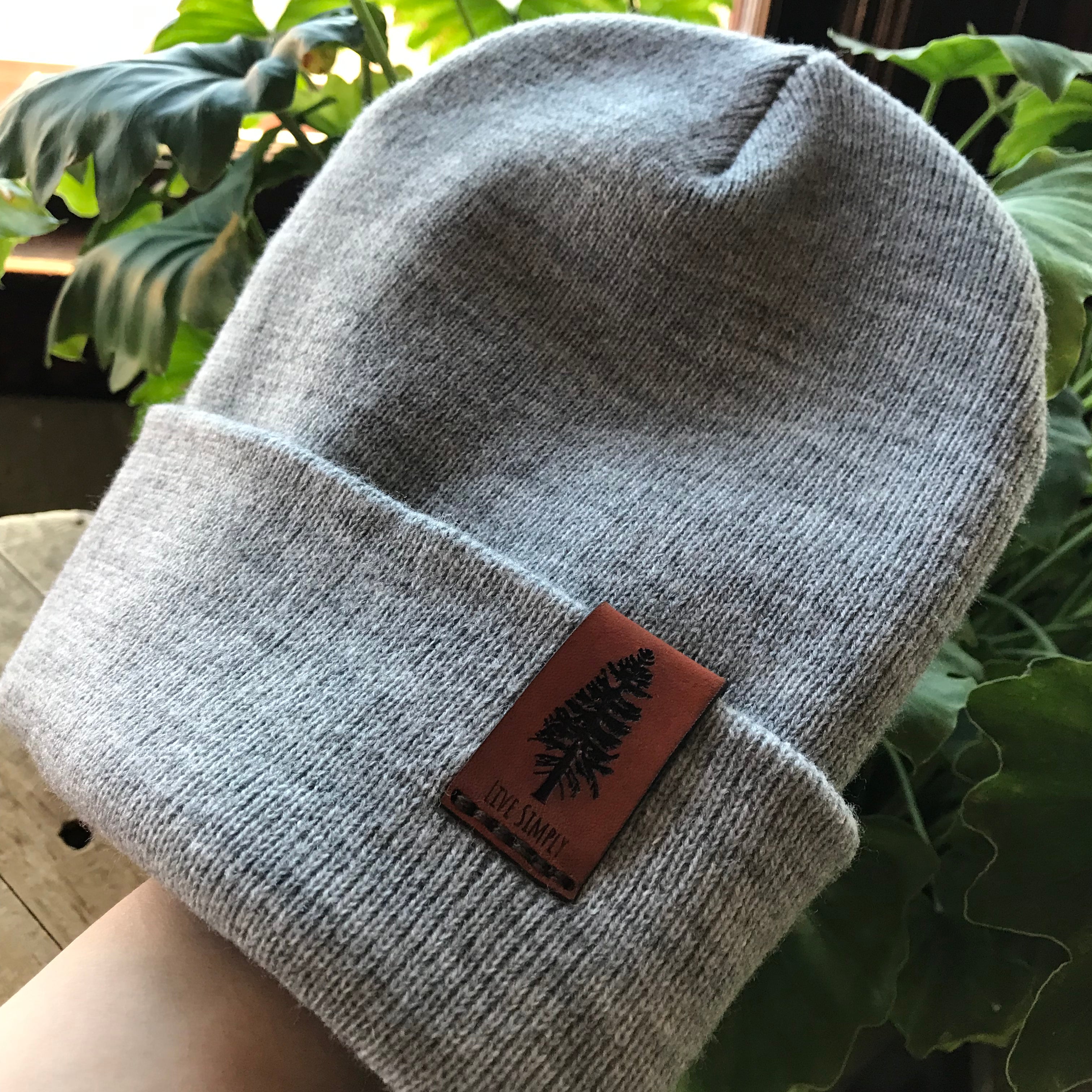 Live Simply Leather Patch - Heather Grey Beanie