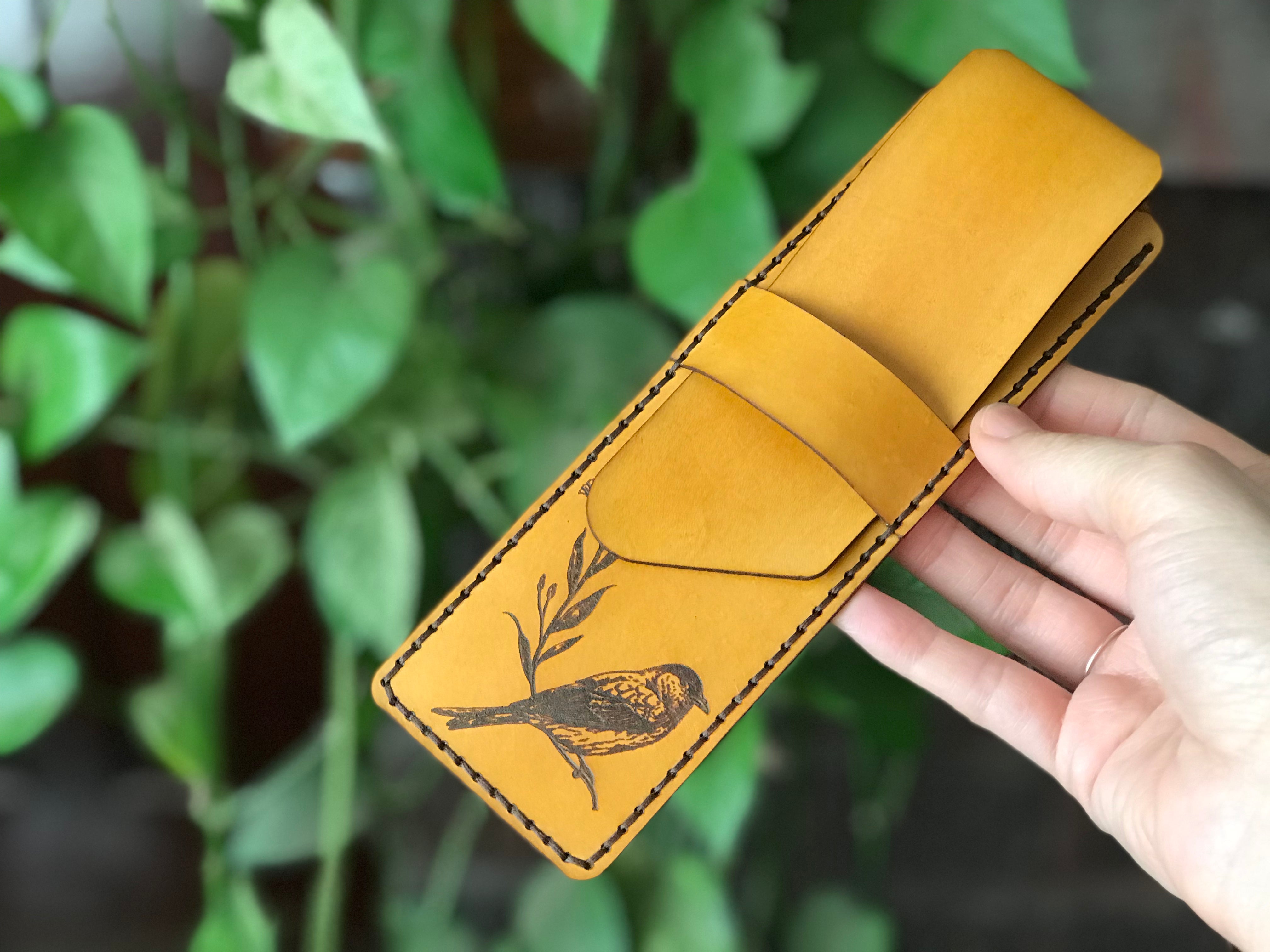 Bird and Flower Leather Pencil Case